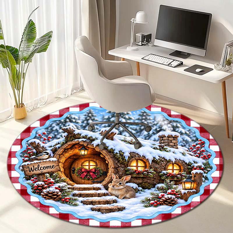 Cute Christmas Day Gift Bell Santa Claus Snowman Christmas Tree round rug Home Soft Decorative Anti slip Chair Mat Carpet Outdoor Floor Mat Carpet 95
