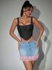 Rose Beauty A  Square Neck Overbust Hook And Eye Front Jacquard Print Lace Up Back Backless Corset Shapewear Crop Cami Top