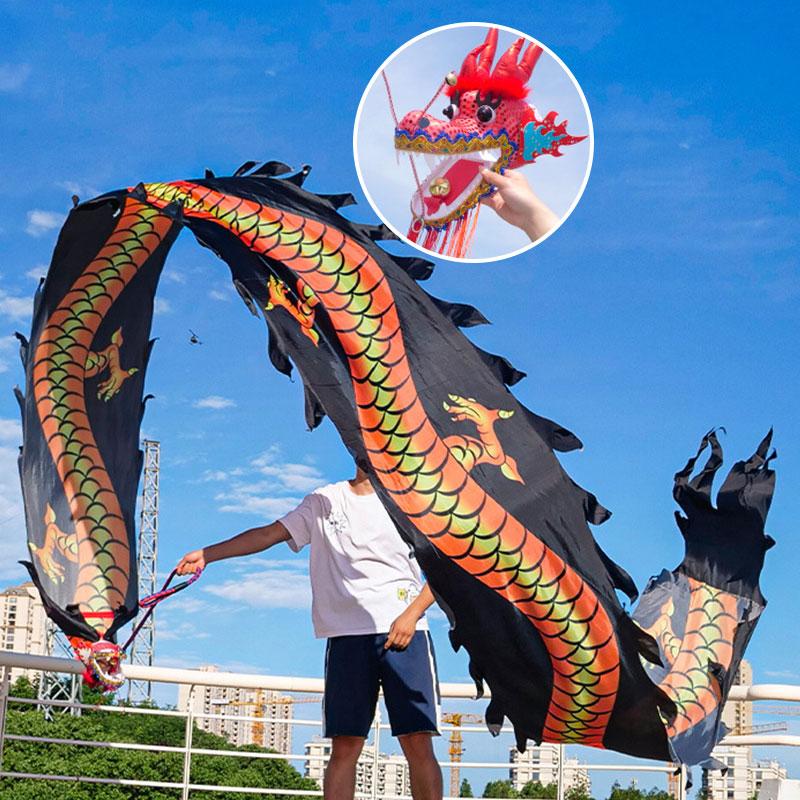 אביזרים ריקודי דרקון בסגנון סיני זנב דרקון ארוך במיוחד 6/8 מטר פסטיבל ראש השנה הסיני הופעה בכיכר אביזר תרגול מצחיק
