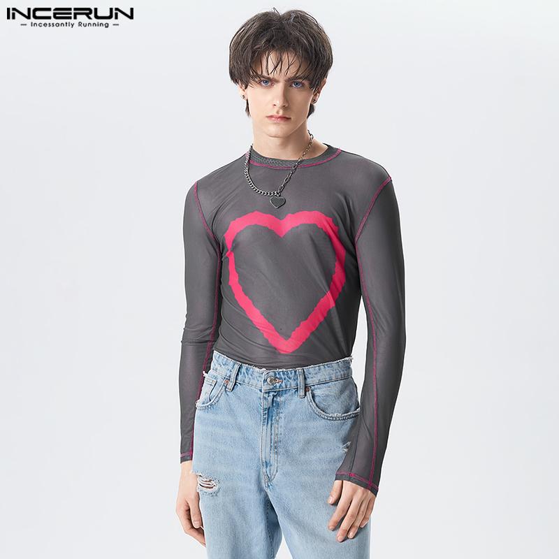 

INCERUN Весенние мужские тонкие прозрачные топы с принтом