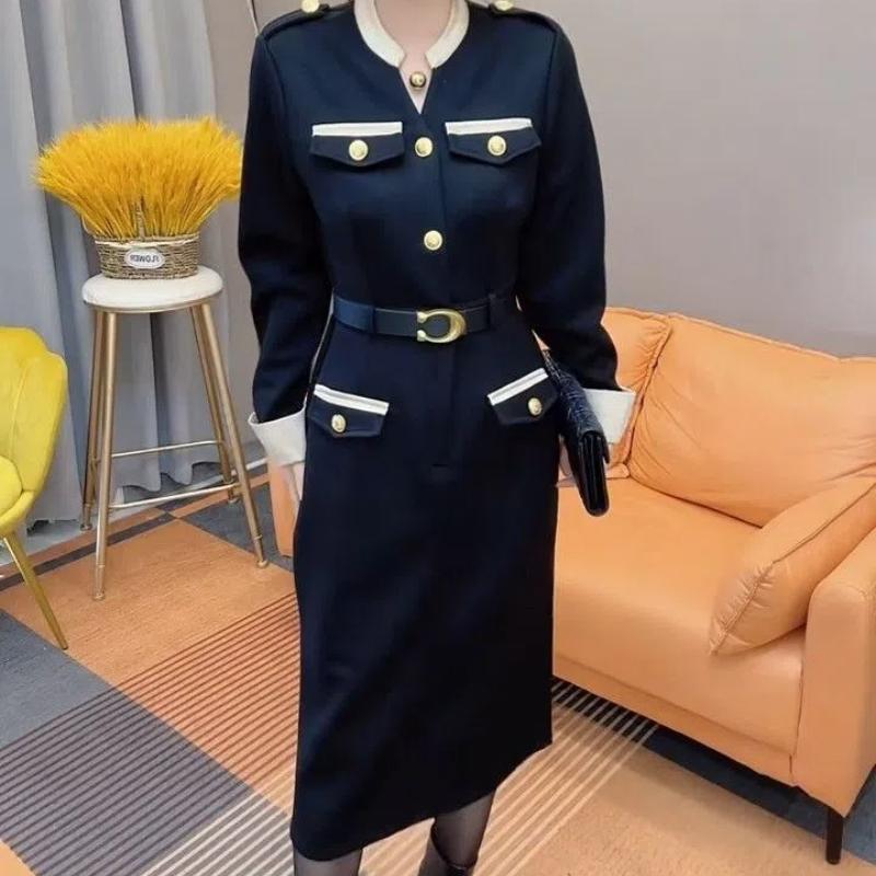 Large Size Small Fragrant Style Long Sleeved Women's Autumn and Winter New Fashion Style Slimming and Base Dresses