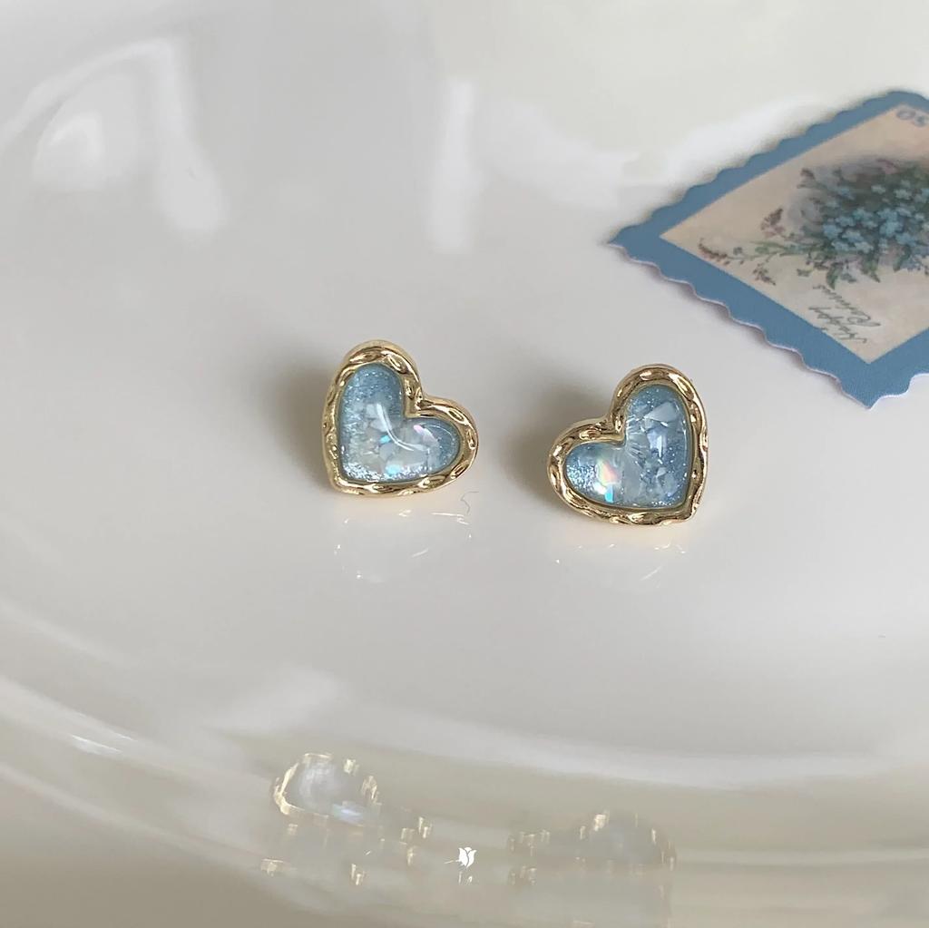 French vintage earring Breeze Blue with Enamel Oil Dropping Spiral Pattern Earrings for Women Party Birthday Custom Zircon Gift