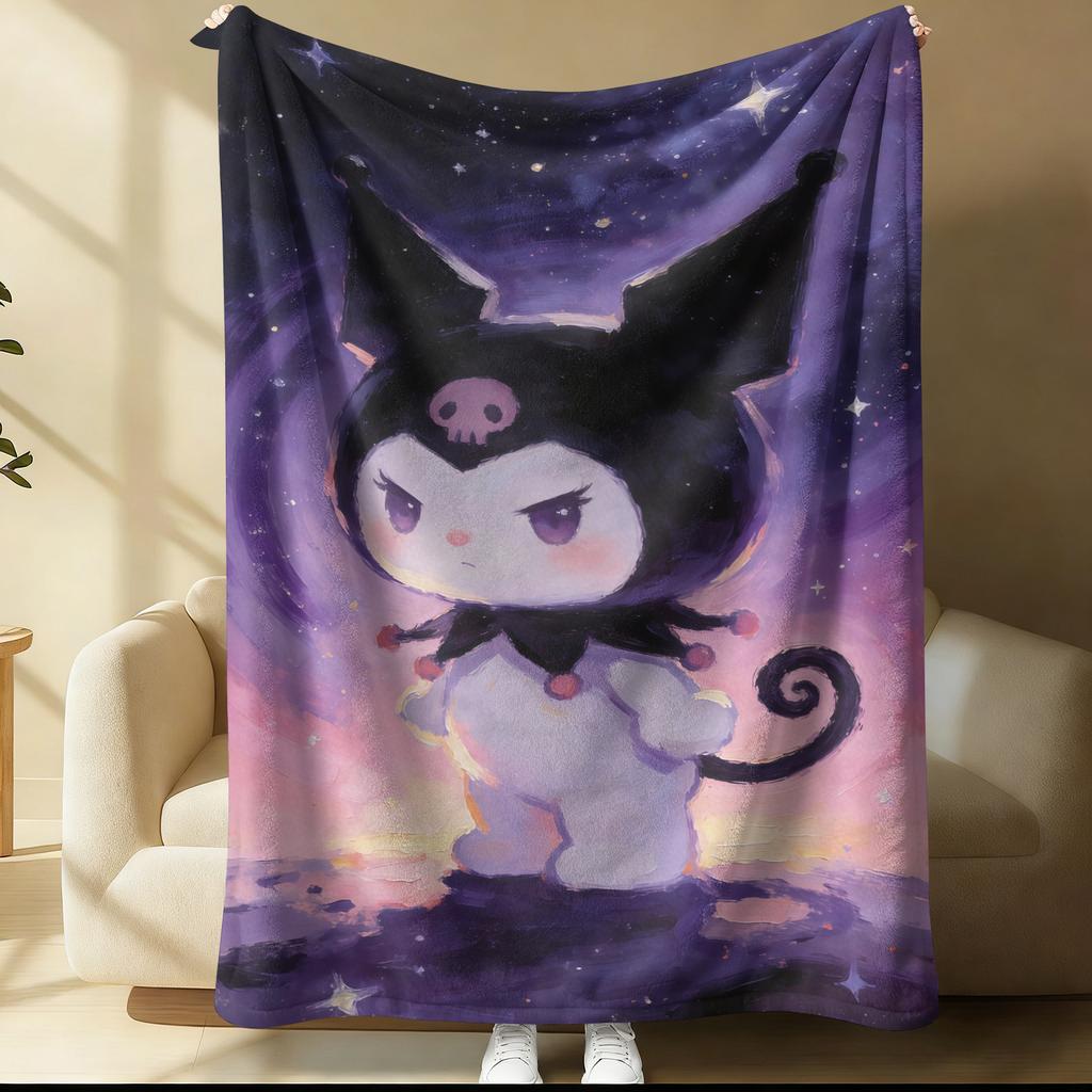 Sanrio Kuromi Magic Witch Blanket Starry Sky Oil Painting Printed Flannel Throw Blanket Multi-use Nap Blanket for Dorm Home