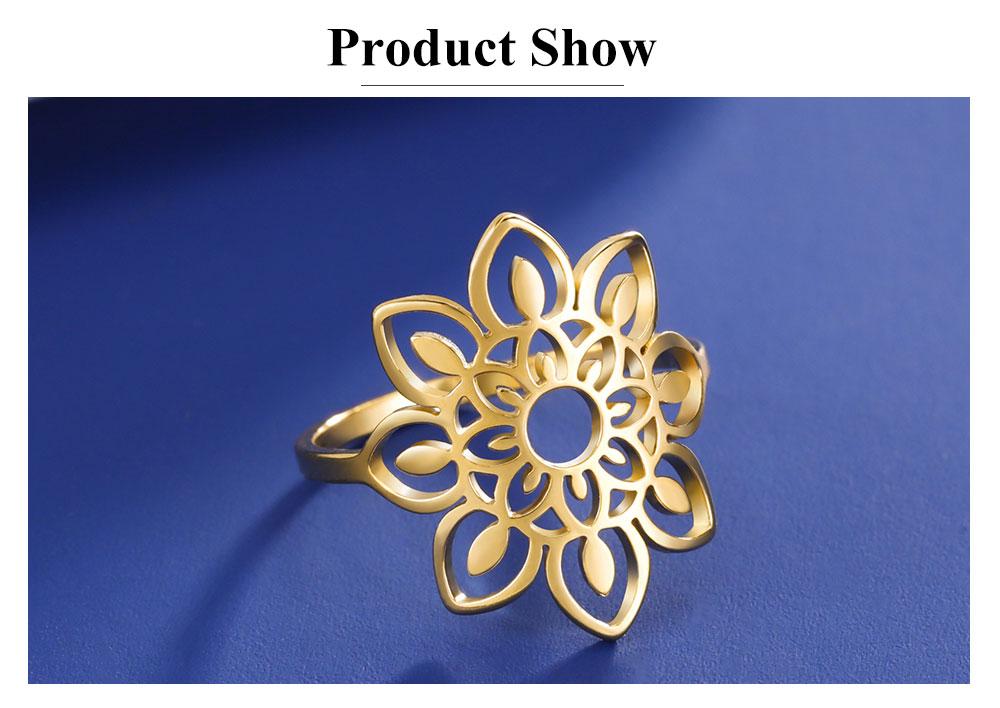 Cazador Aesthetic Filigree Flower Lotus Rings for Women Gold Color Bohemian Ring Wedding Engagement Stainless Steel Jewelry Gift