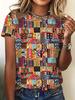 Lebhaftes Patchwork-Damen-T-Shirt - Boho Gemustertes Grafikdesign, Buntes Ethnisches Print-Design für Lässige Alltagsmode