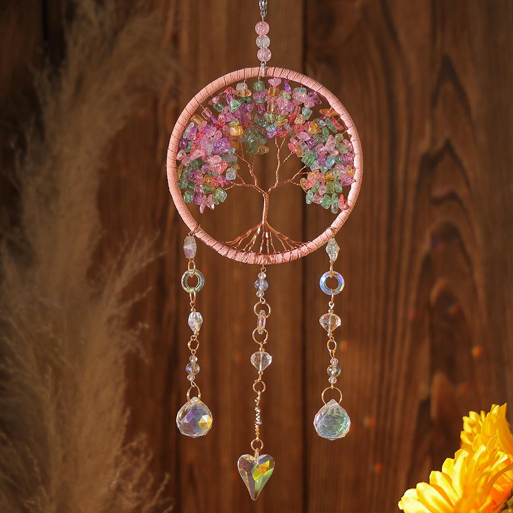 Light luxury tree of life dream catcher crystal stone hand-woven handicrafts wind chimes Nordic ins wind room decoration