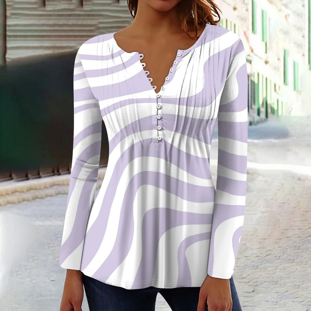 Women's Spring Autumn Pleated Button Down Collar Floral Print Long Sleeve Top