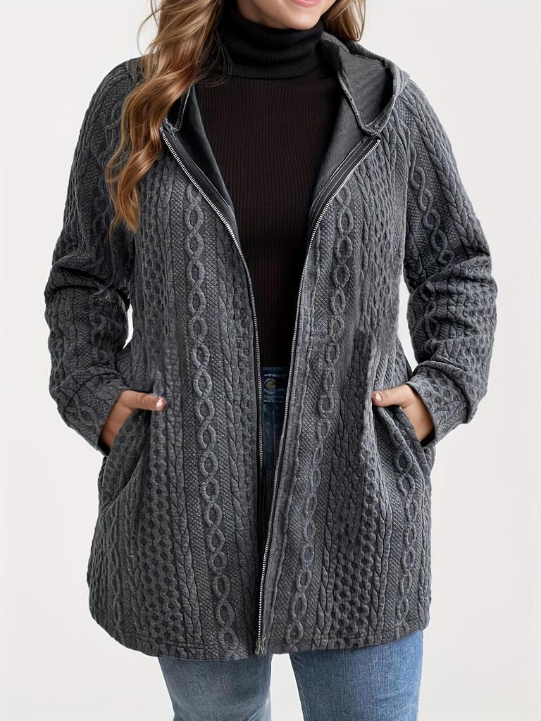 2024 Autumn/Winter Women's Fashion: Solid Color Casual Loose Hooded Top with Ripple Pocket Detail