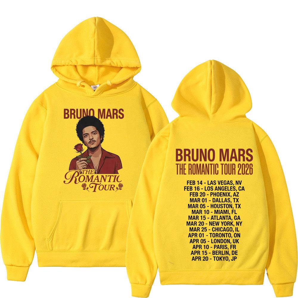 Rapper Bruno Mars The Romantic Tour Print Hoodie Men Women Fashion Vintage Hoodies Loose Gothic Punk