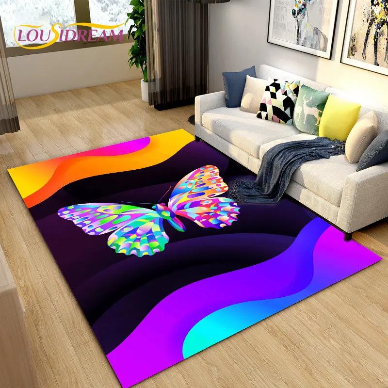 3D barevný koberec Butterfly Flower Area,Koberec do obývacího pokoje Ložnice Pohovka Yoga,Kuchyně Koupelna Rohožka Protiskluzová podložka na podlahu