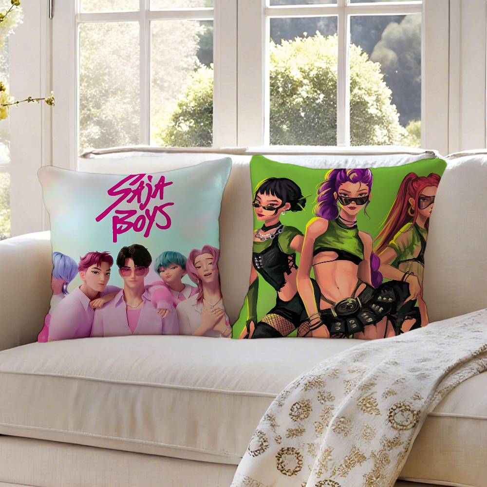 Cool K-Kpop D-Demon-hunterS Pillow Case Silky Short Plush With Invisible Zipper Dustproof Sofa Cushion Cover