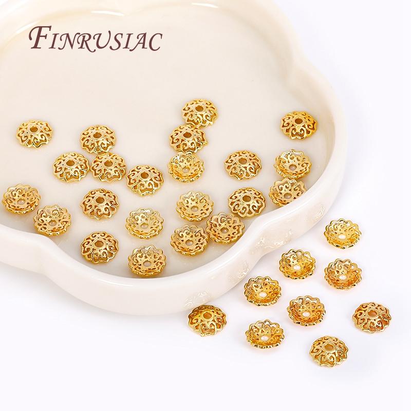 8MM 18K Gold Plated High Quality Filigree Pattern Beads Caps Flower Bead End Caps For Beading Jewelry Making Supplies Wholesale