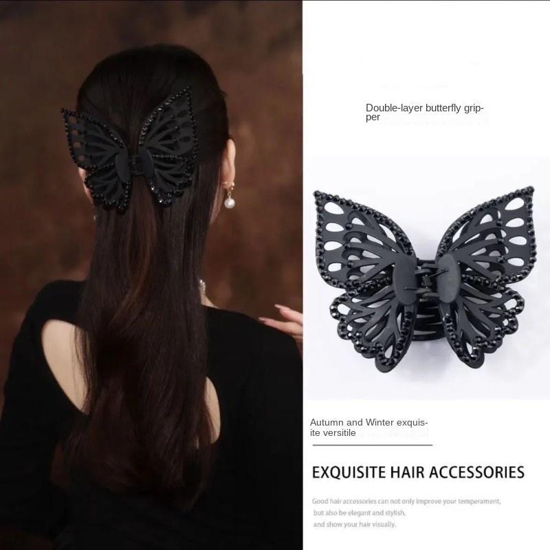 New Butterfly Big Hair Claws Fashion Barrettes Acrylic shining Double Layer Hair Accessories for Girls Claw Clip