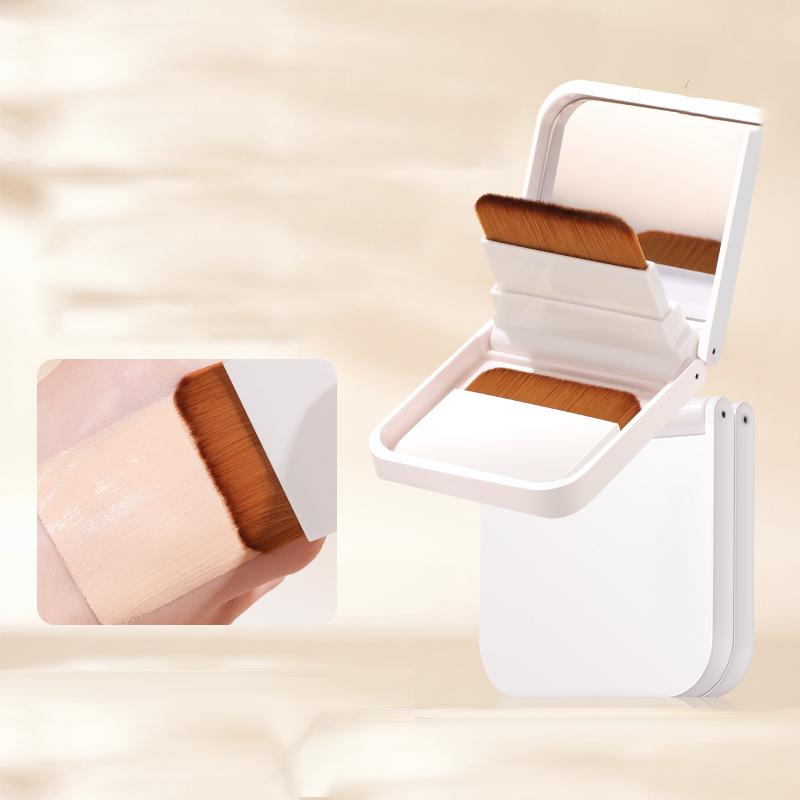Ultra-Thin Compact Foundation Brush With Mirror Box 2Pcs Flat-Head Makeup Brush No Trace Professional Makeup Artist Beauty Tools