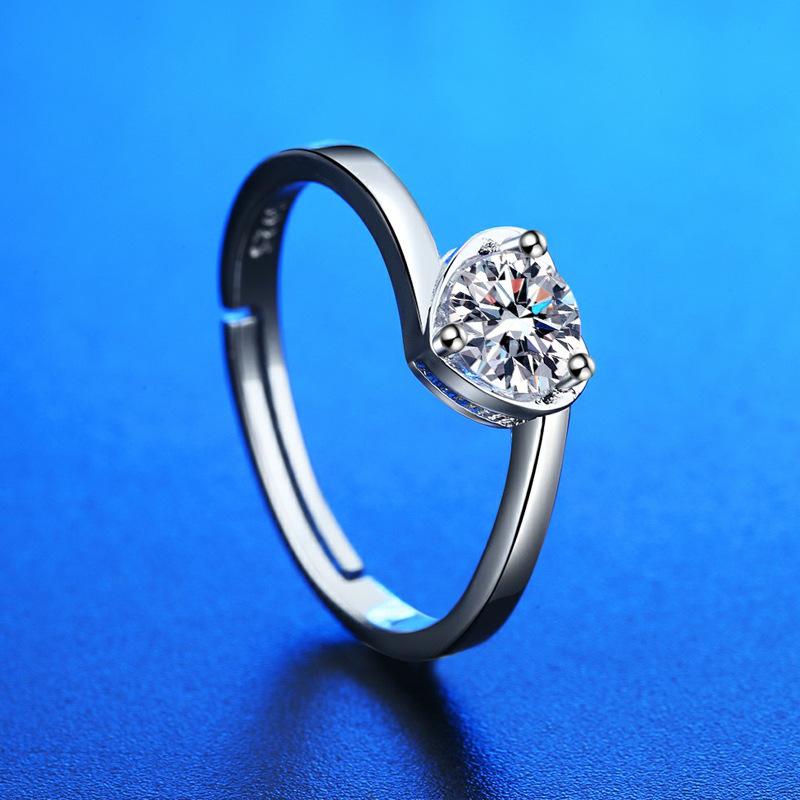 925 Silver Ring Heart AAA Zircon Open Adjustable Engagement For Women Wedding Fashion Jewelry Party Gifts