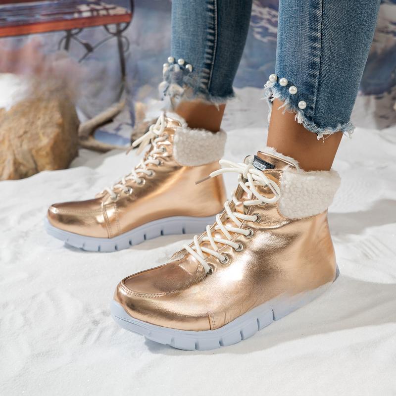 Fashion Leopard Print Women's Snow Boots 2024 Winter Frenulum Plush Ankle Boots Woman Faux Fur Warm Non-Slip Cotton Padded Shoes