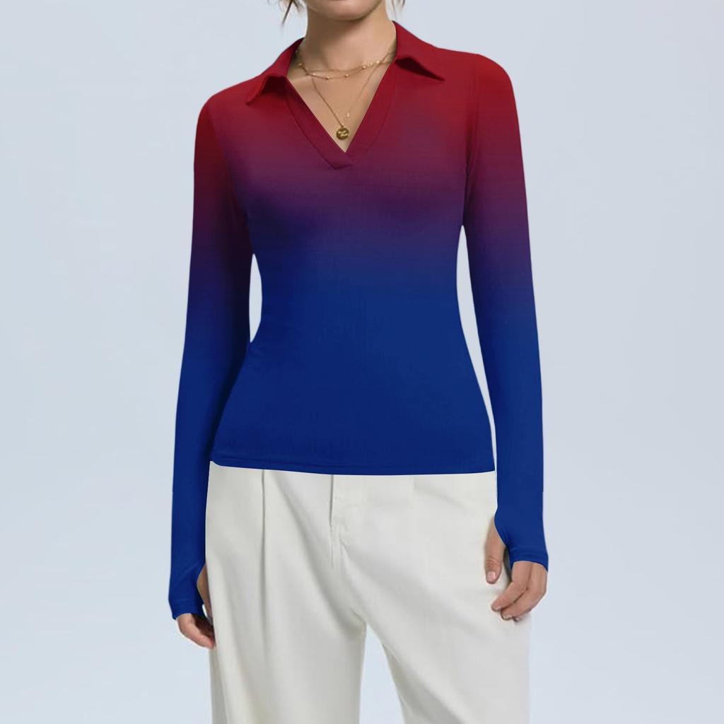 Damenmode Lässig Bedruckt V-Ausschnitt Langarm Knopfleiste Oberteil