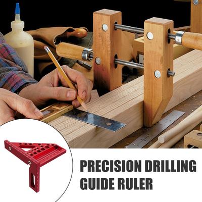 1/2Pcs 3D Aluminum Alloy Triangle Ruler with Drill Guide Holes Protractor Ruler 45/90 Multi Angle Woodworking Carpenter Measuring Ruler