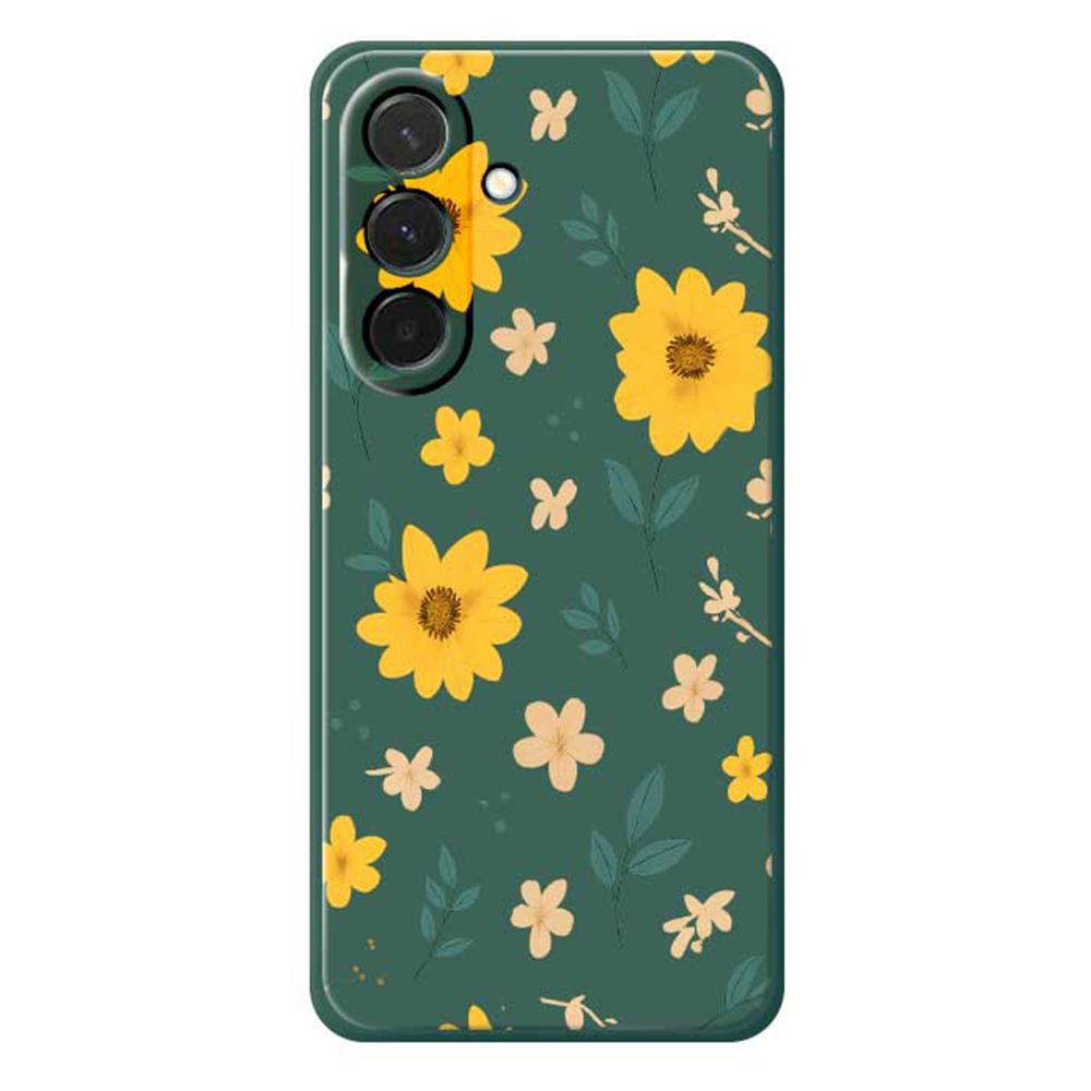 For Samsung Galaxy A36 5G Case Yellow Floral and Leaves Pattern Printing Straight Edge TPU Phone Back Cover