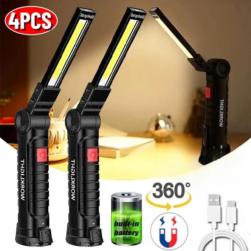 COB LED Portable Work Light Dimmable USB Rechargeable LED Flashlight Inspection Lamp With Magnetic Hook Power Bank 18650 Battery Torch