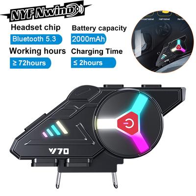Bluetooth 5.3 Helmet Earphone Y70 Rgb Light Moto Helmet Headset Ipx6 Waterproof Support For Connecting Two Phones Simultaneously