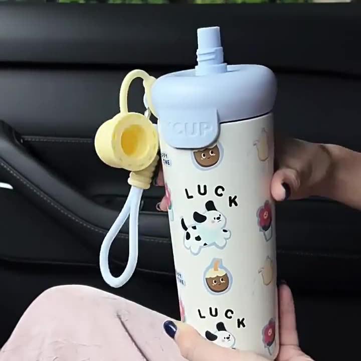 2025 Stainless Steel Cartoon Insulated Water Bottle, Large Capacity, Portable with Rope