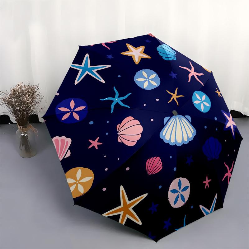 1pc Oceanic Seashell Pattern Umbrella with Plastic Handle, Suitable for All Seasons Outdoor PT419