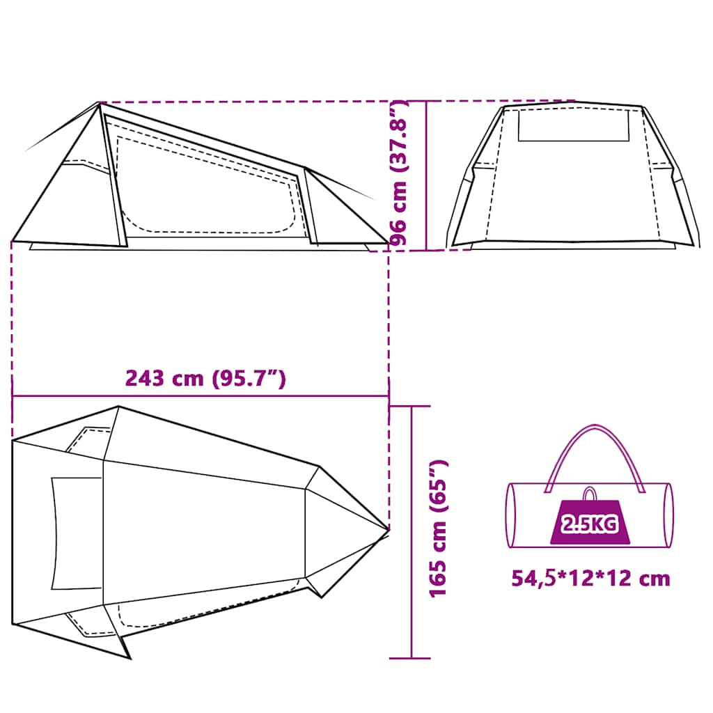 2 Person Tunnel Tent Green Waterproof