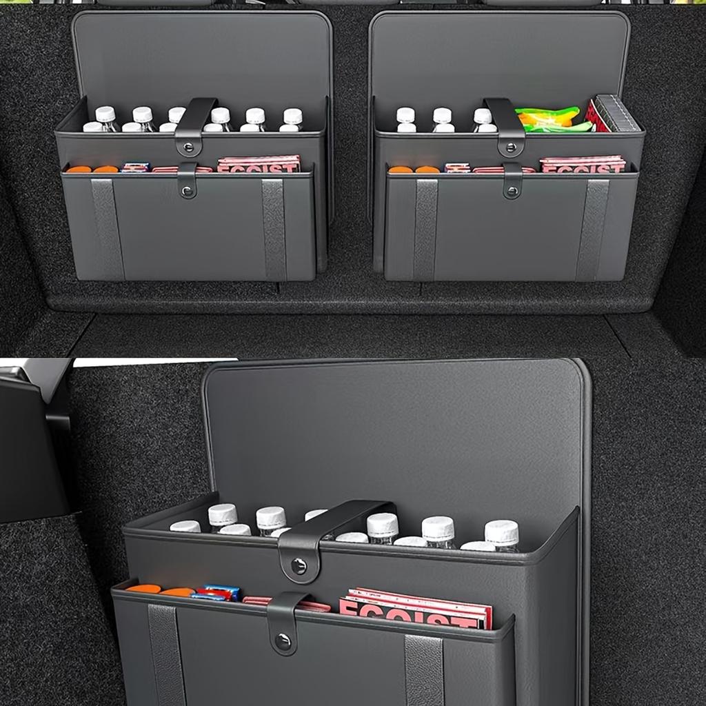 Premium PU Leather Car Seat Back Organizer - Foldable Storage Bag with Multiple Compartments for Vehicle Trunk Organization, Black, Car Storage