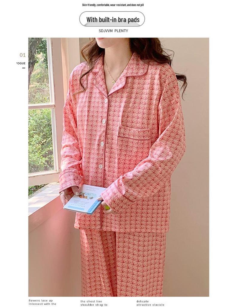 Plus Size Maternity & Postpartum Pajama Set with Breast Pads - Long Sleeve, Spring & Autumn Nursing Wear