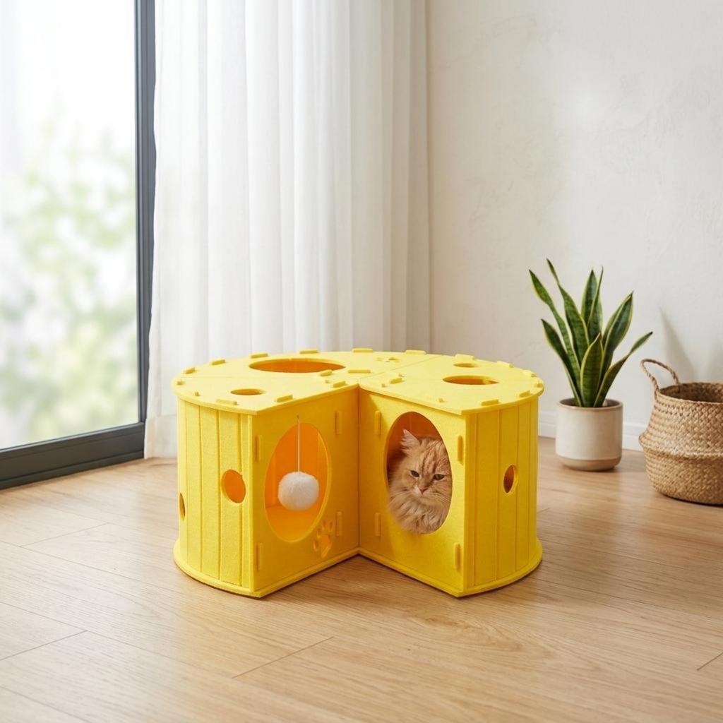 Cheese-Castle Tunnel Multiple Openings Interactive Feline Low-Height