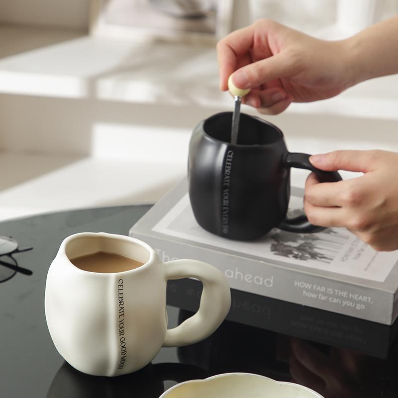 Nordic Matte Ceramic Mug Creative Hand-Squeezed Irregular Ceramic Cup Household Coffee Cup Breakfast Cup Milk Cup