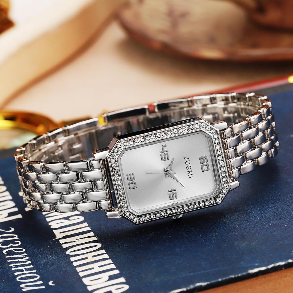 Fashion Set with Diamond Small Square Plate Women's Quartz Watch Bracelet Set of 2 for Holiday Anniversary Gifts