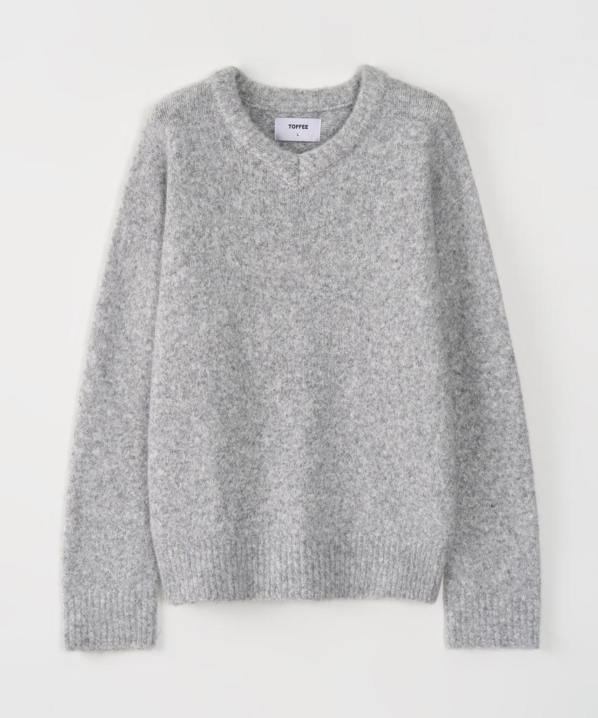 TOFFEE Fuzzy V-Neck Knit (Melange Grey)