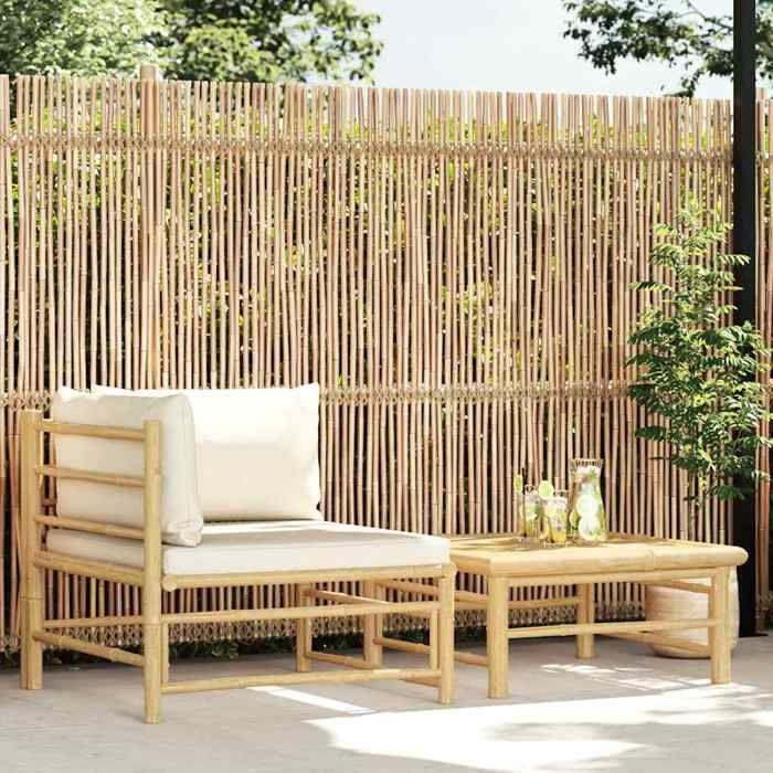 Maison Exclusive - Salon de jardin 2 pcs avec coussins blanc crème Bambou