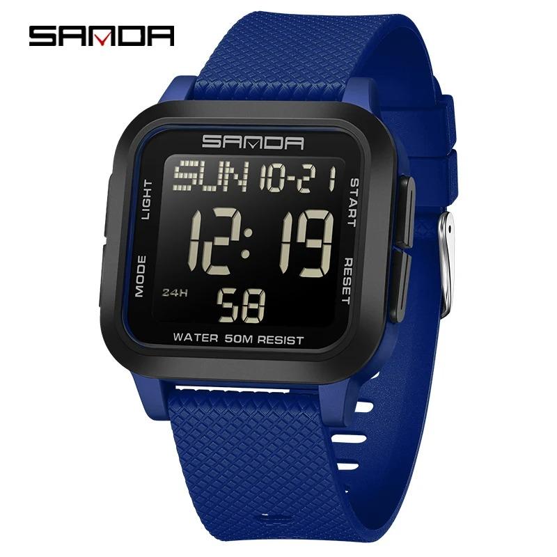 SANDA 2194 Fashion Casual Sport Digital Watch Square Multifunction Date Display Silicone Strap Suitable for Boys and Girls Watch