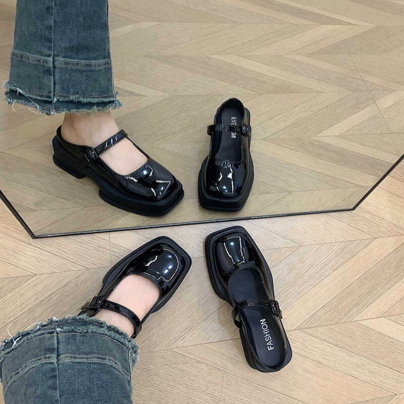 Fashion Slippers Casual Cover Toe Women's Shoes With Platform Pantofle Slides Luxury 2025 Square Mary Janes Square Toe Slippers Casual F