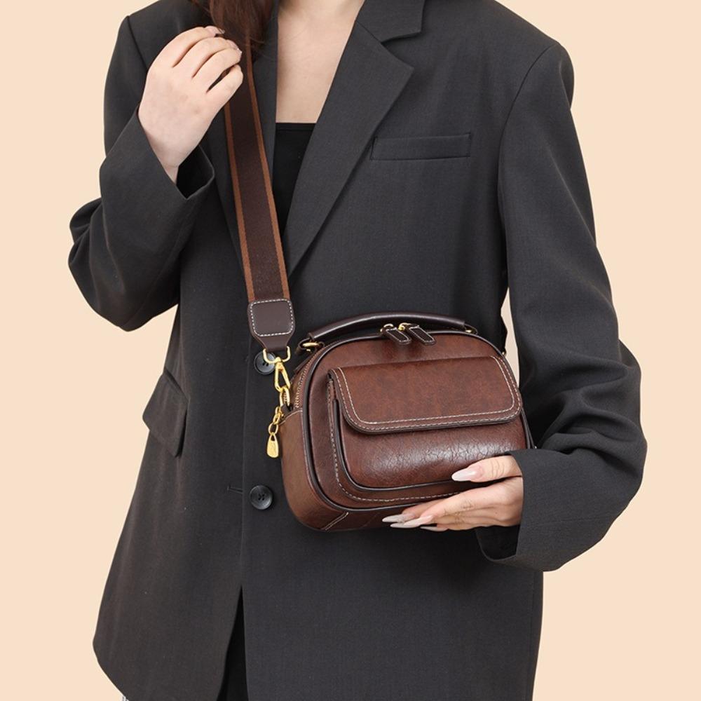 Versatile Retro Women Shoulder Bag PU Leather Large Capacity Messenger Handbag Luxury Cosmetic Bag