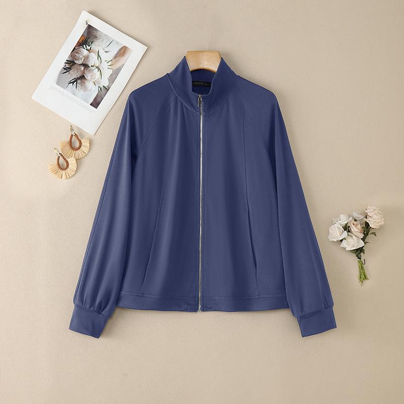 

ZANZEA Women Casual Stand Collar Long Sleeve Thin Zipper Jackets 5XL темно-синього кольору