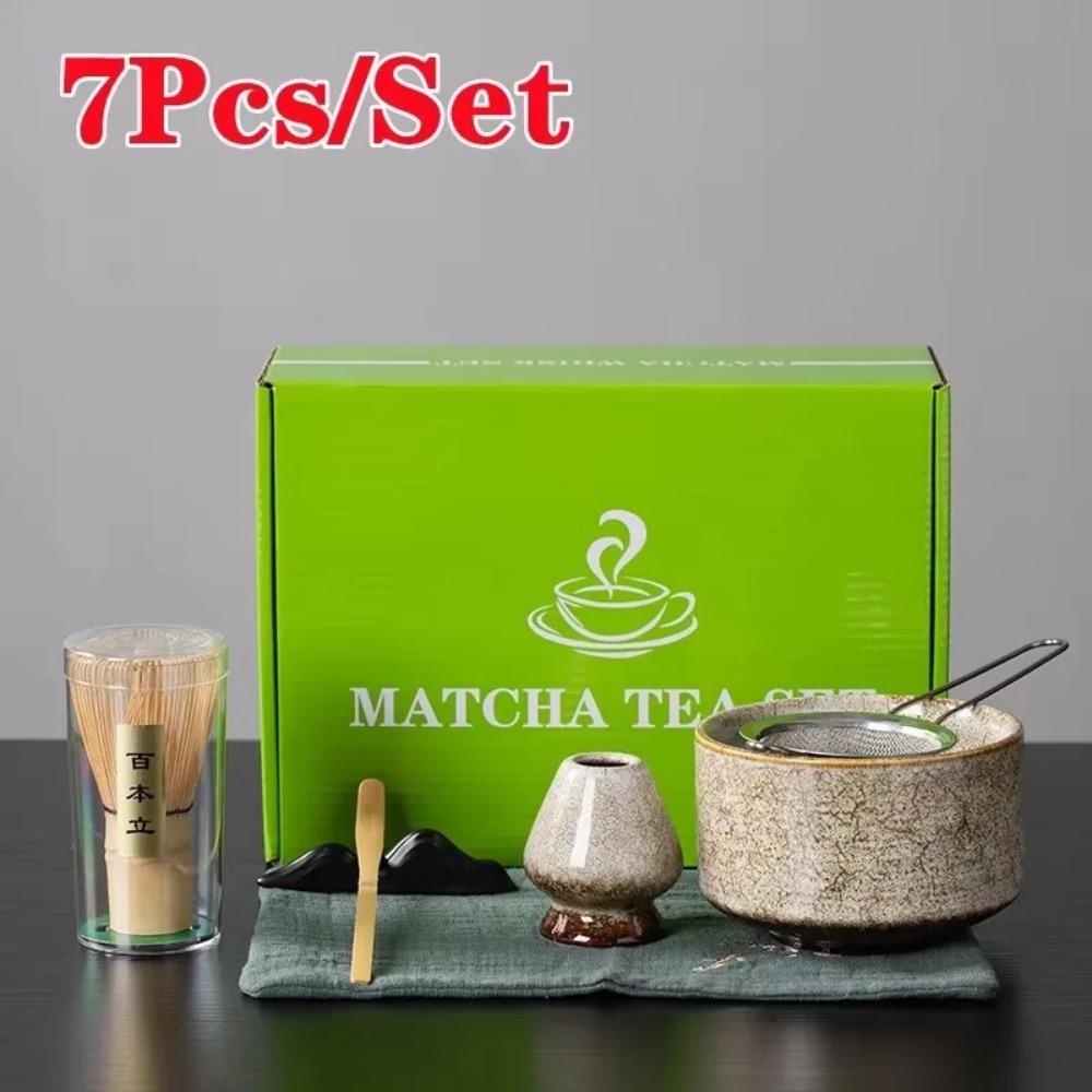 4Pcs 7 Pcs/set Japanese Matcha Blender Set Bamboo Whisk Matcha Brush Teaspoon Kiln Tea Set Beverage Shop Tea-Making Tools