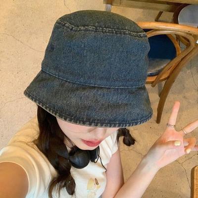 Neuer einfarbiger Sonnenhut Gewaschener Denim Minimalistische Fischerkappe Atmungsaktiver Eimerhut Reise