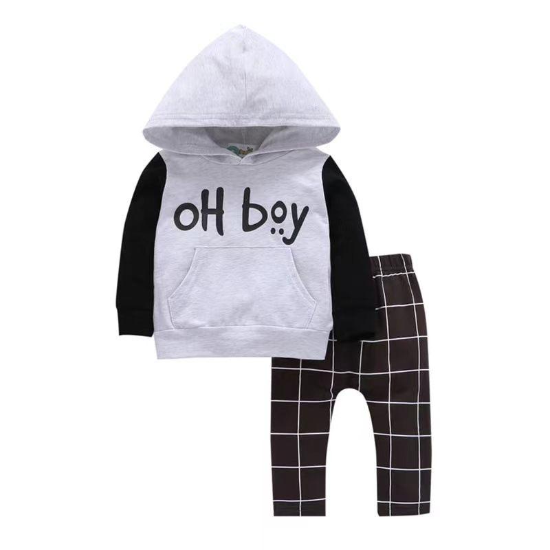 Stylish 2pcs Toddler Baby Boys Oh Boy Outfits Hoodies Pants Leggings