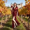 Lace Wedding Dress For Bridesmaids With Long Sleeves Vneck Fit For Autumn