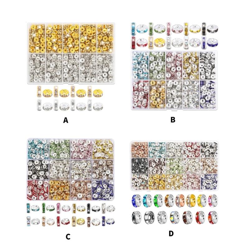 600/720/900Pcs Rhinestones Spacer 8mm Sparkling Rondelle Spacer Beads Flat Round Beads for Bracelets Jewelry Making