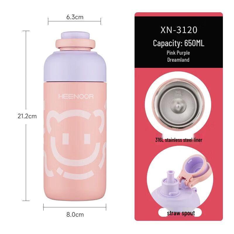Heenoor Kids 316L Stainless Steel Insulated Straw Bottle