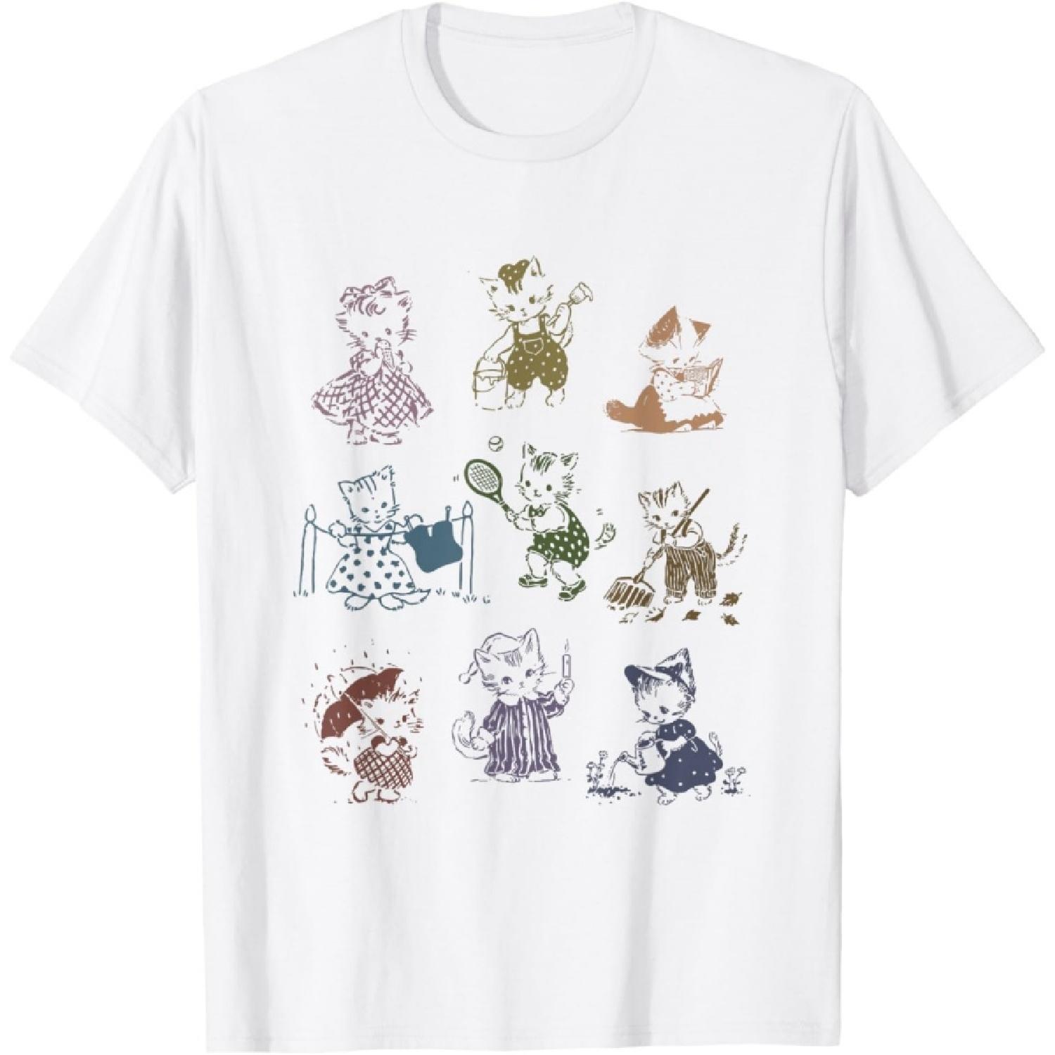 Vintage 90s Tattoo Cat Retro Kitten Cute Cat Lovers Cat Mom T-Shirt S