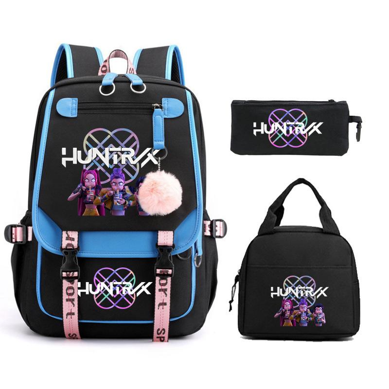 Kpop Witch Hunter Cartoon Printing Student School Bag Children'S Lunch Bag Lunch Box Bag Pencil Bag Three-Piece Set
