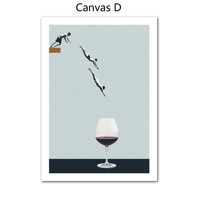 Abstraktní Severská velryba Kouzelná konvice Potápění Víno Taneční stěna Umělecká reprodukce Plakát Obraz na plátně Domácí dekorace Obrazy do obývacího pokoje