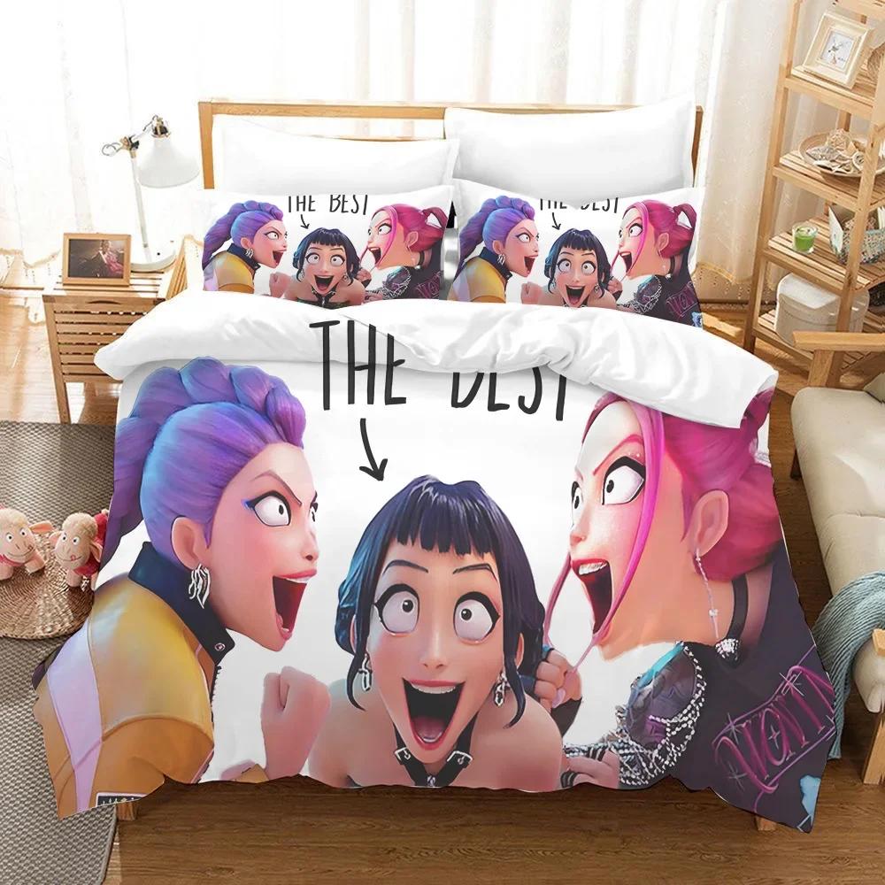 K-Pop D-Demony H-Łowcy Kreskówka Rumi Mira Zoey Zestaw Poszwy na Kołdrę z Poszewkami na Poduszki na Pościel w Rozmiarze Twin Full Queen King