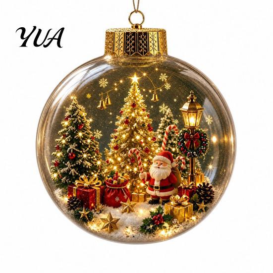 Christmas Gift Exchange Souvenirs Glowing Story Ornament, Mini Holiday Scene Light Up Ball Tree Hanging Ornaments Decoration, Acrylic Clear